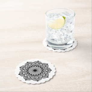 Porta-copo De Papel Mandala Preto em Fundo Branco