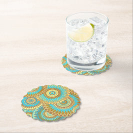 Porta-copo De Papel Mandala Sobreposta Azul Marrom Dourado