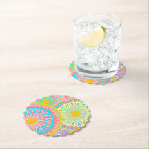 Mandala Sobreposta Rosa Azul Amarelo Verde-Menta R