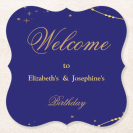 Porta-copo De Papel Marinho azul com estrelas douradas aniversário dup