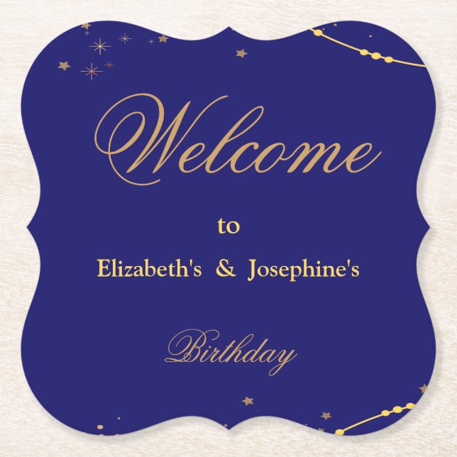 Porta-copo De Papel Marinho azul com estrelas douradas aniversário dup (Frente)