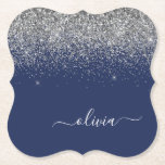 Porta-copo De Papel Marinho de prata Blue Glitter Girly Monographic No<br><div class="desc">Marinho Blue e Silver Sparkle Glitter Script Monograma Name Portas copos de papel. Isso faz a formatura perfeita,  aniversário,  casamento,  chá de panela,  aniversário,  chá de fraldas ou presente de festa de solteira para alguém que ama luxo de vidro e estilos quíticos.</div>