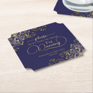 Porta-copo De Papel Marinho elegante e Dourado Não tome meu casamento 