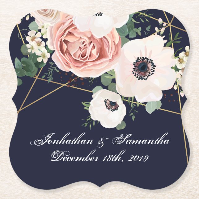 Porta-copo De Papel Marinho Rosa de Jardim Geométrico de Dragas (Frente)