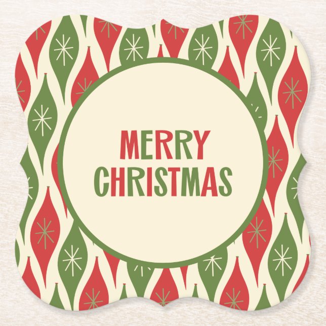 Porta-copo De Papel Meio século bonito moderno retrô 50 Feliz Natal (Frente)