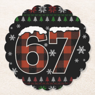 Porta-copo De Papel Meme Natalino Divertido “67” – Xadrez Vermelho e V