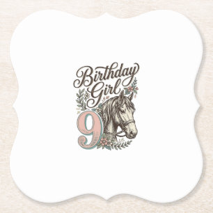 Porta-copo De Papel Menina de Aniversário 9 Cavalo Floral Gravura Vint