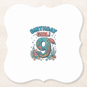 Porta-copo De Papel Menina de Aniversário 9 Tartaruga Marinha Vetor De