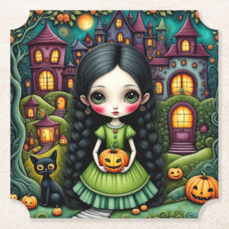 Porta-copo De Papel Menina Gótica Fofa Abóbora Vila Halloween