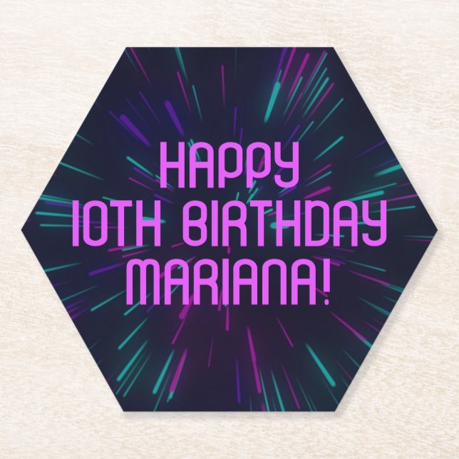 Porta-copo De Papel Menina Neon Purple - Festa Brilhante (Frente)