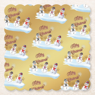 Porta-copo De Papel Merry Christmas and snowmen on faux gold