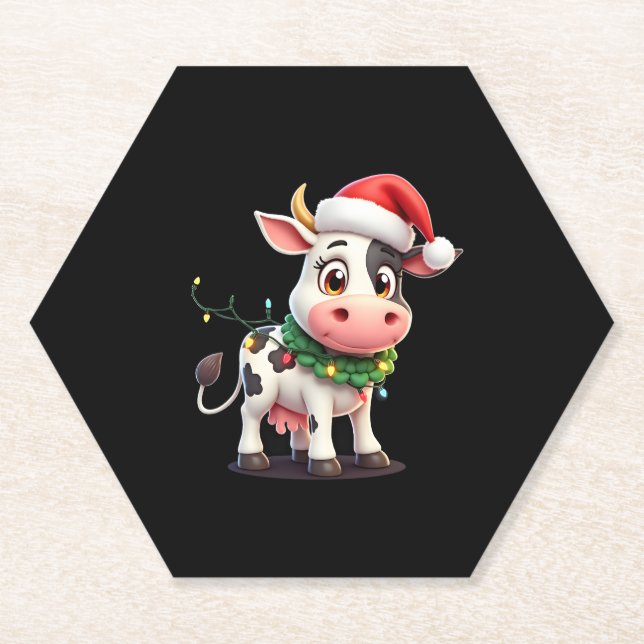 Porta-copo De Papel Merry Christmas Cow Santa Christmas Lights Cow Xma (Frente)