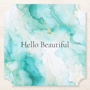 Porta-copo De Papel Mint Aqua Glam Elegante Dourado Marble
