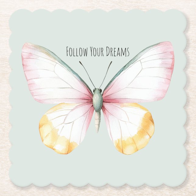Porta-copo De Papel Mint White Yellow Pink Teal Butterfly (Frente)