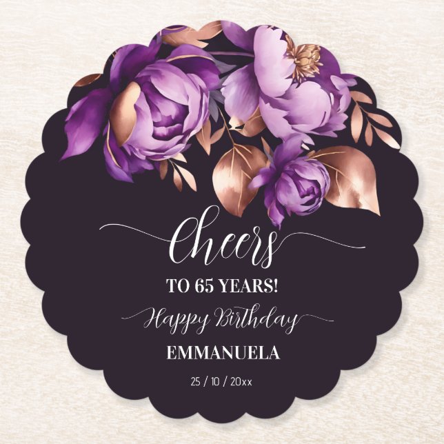 Porta-copo De Papel modelo de festa de aniversário de púrpura de mesa  (Frente)