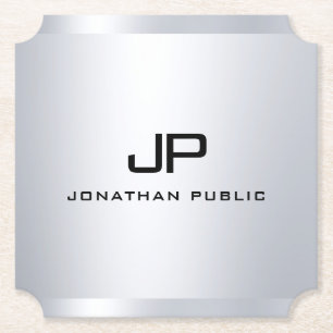 Porta-copo De Papel Modelo de Monograma Falso de Prata com Visual Metá