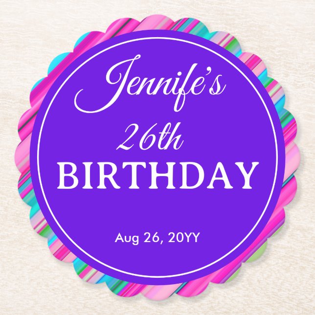 Porta-copo De Papel Modelo personalizado de aniversário com listras de (Frente)