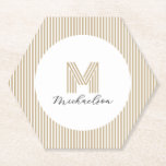 Porta-copo De Papel Modern Minimal Gold Stripes Monogram<br><div class="desc">Modern Minimal Gold Stripes Monogram Paper Coaster you can customize with your monogram and name. Available in several shapes.</div>