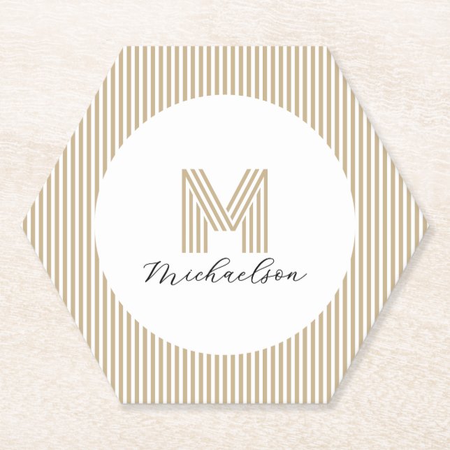 Porta-copo De Papel Modern Minimal Gold Stripes Monogram (Frente)
