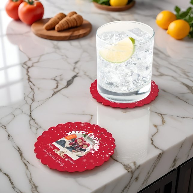 Porta-copo De Papel Modern Red Curved Graffiti Merry Christmas Photos  (Criador carregado)