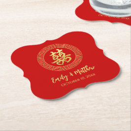 Porta-copo De Papel Moldura circular dupla felicidade casamento chinês