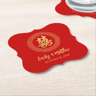 Porta-copo De Papel Moldura circular dupla felicidade casamento chinês