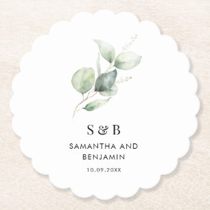 Porta-copo De Papel Monograma Botânico Casamento Minimalista Eucalipto