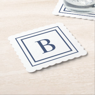 Porta-copo De Papel Monograma de borda quadrada azul marinho e branco