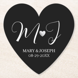 Porta-copo De Papel Monograma de Casamento Preto e Branco Personalizad