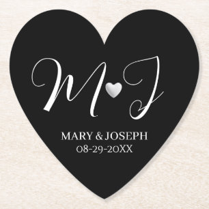 Porta-copo De Papel Monograma de Casamento Preto e Branco Personalizad