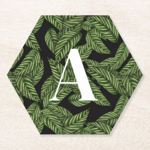 Porta-copo De Papel Monograma de Impressão de Planta de Folha Tropical