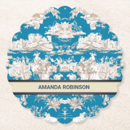 Porta-copo De Papel Monograma de Torquoise Azul de Jouy