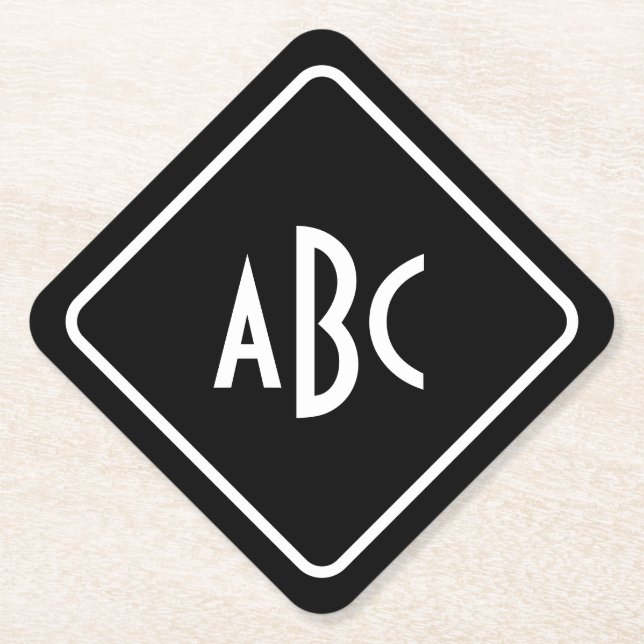 Porta-copo De Papel Monograma Diagonal de 3 Letras Preto e Branco (Frente)