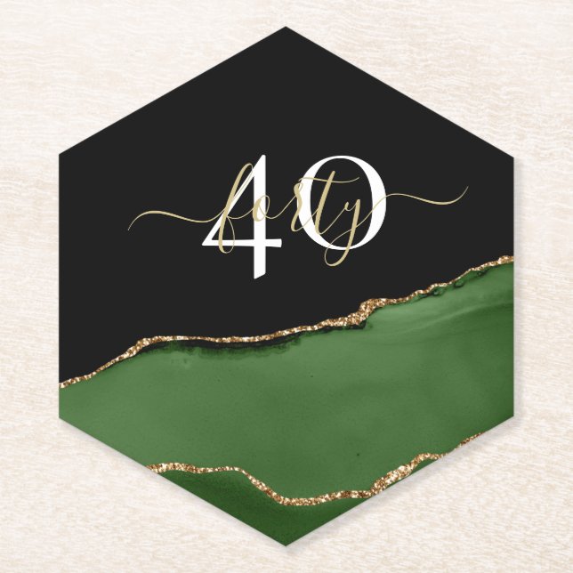 Porta-copo De Papel Monograma Dourado de brilho e agitação verde (Frente)