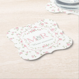 Porta-copo De Papel Monograma Floral Romântico | Casa de Campo Vintage