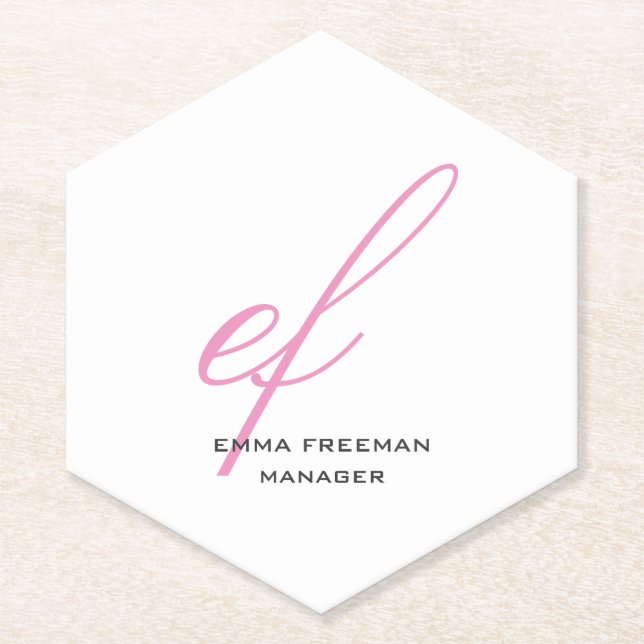 Porta-copo De Papel Monograma gigantesco, branco, cinza rosa-moderna v (Frente)