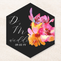 Monograma Preto Floral Vibrante em Aquarela para C