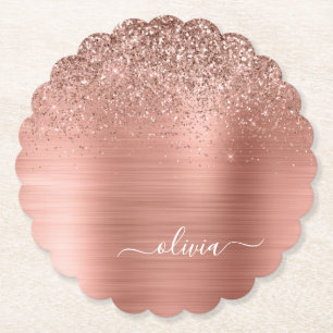 Porta-copo De Papel Monograma Rosa cor-de-rosa com Dourada de metal es