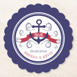 Porta-copo De Papel Monogramas de casamento náuticos da âncora vermelh