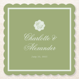 Porta-copo De Papel Moss Green Calligraphy Wedding Paper Coaster