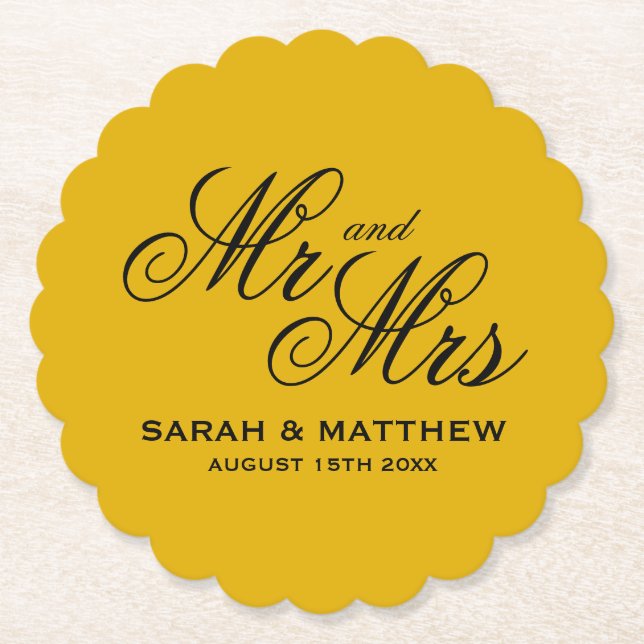 Porta-copo De Papel Mustard yellow personalized wedding coasters (Frente)