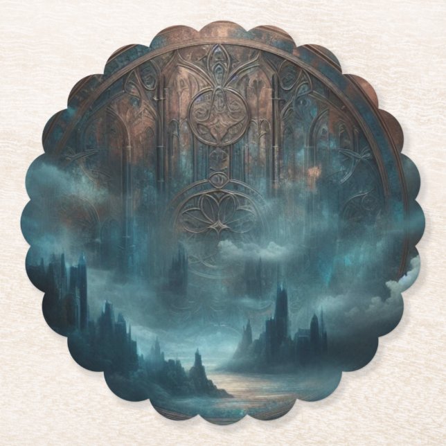Porta-copo De Papel Mystic Gothic Steampunk - Blue Copper Patina  (Frente)