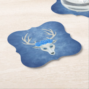 Porta-copo De Papel Mystical White Deer Head Blue Eyes Rosas