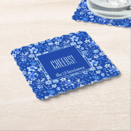 Porta-copo De Papel Name, Cobalt Blue Tropical Flowers & Leaves