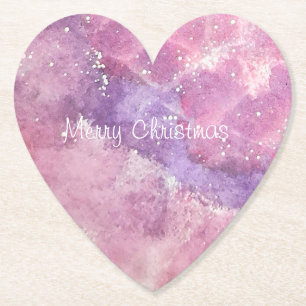 Porta-copo De Papel Natal Coração Brilhante com Aquarela Rosa