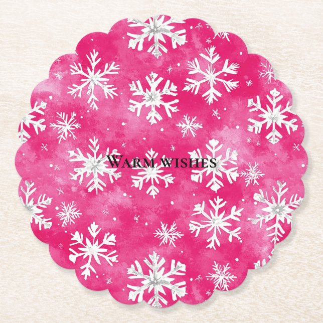 Porta-copo De Papel Natal de Glam Snowflakes Rosa (Frente)