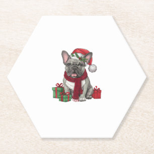 Porta-copo De Papel Natal do Cachorro Francês Santa Hat - Luz do Natal