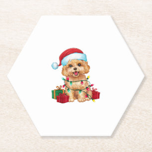 Porta-copo De Papel Natal do Cão Maltipoo Santa Hat Lighting