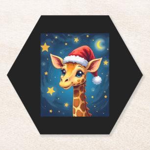 Porta-copo De Papel Natal Girafa Santa Hat Feriado da Noite Estrelada