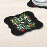 Porta-copo De Papel NATAL Greenery Berries Feriado Negro<br><div class="desc">A palavra NATAL encontra-se entre folhas e bagas sobre fundo preto (ou qualquer cor) nestas portas copos de papel quadrado rico,  elegante para qualquer ocasião de Natal de férias ou presente de hospedeira. CORRESPONDENDO a itens na nossa loja.</div>